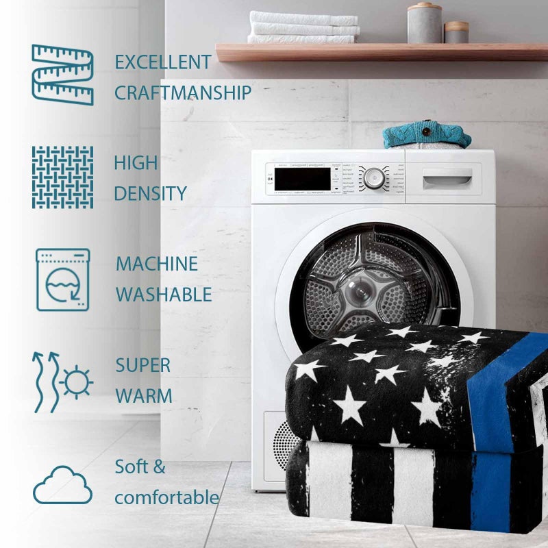 Edwiinsa Thin Blue Line Police Blanket Fleece Throw Blankets 50'' x 80'', Lightweight Super Soft Micrifiber Honor Law Enforcement USA Vintage Warm Plush Cozy Luxury Bed Blankets All Season for Couch/Sofa/Gift - Image 4